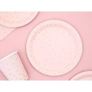 TPP50-081J Party Deco Papírové talíře - Dots - bílá/růžová 18 cm Růžová