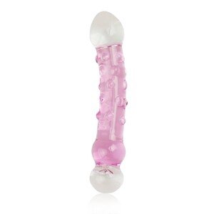 10-GS08-1 Vroubkované skleněné dildo - Romance - Flower 19cm Růžová
