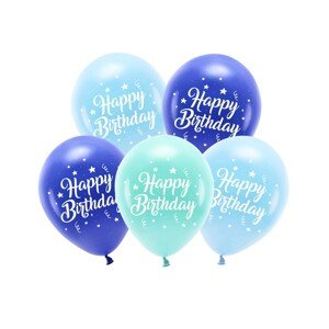 ECO26P-201-001-5 Party Deco Latexové balóny - Happy Birthday - 5ks Modrá