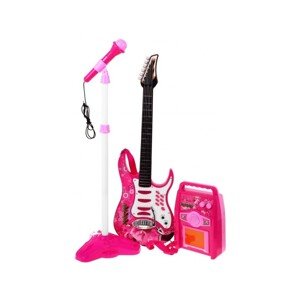 ZMU.HK-8010D Elektrická kytara + mikrofon + zesilovač Růžová