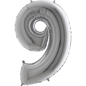 Balónek fóliový číslo 9 stříbrné 102 cm
