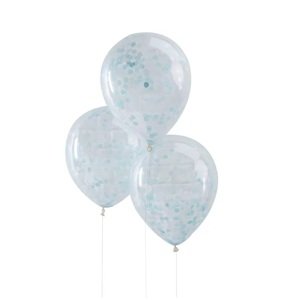 Balónky průhledné s modrými konfetami 5 ks