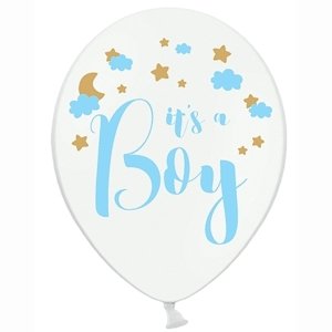 Balónek bílý, modrý potisk "It´s a Boy" 30 cm