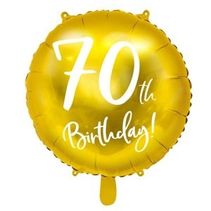 Balónek fóliový 70. narozeniny zlatý s bílým nápisem