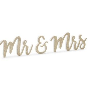 Dekorace nápis dřevěný Mr&Mrs zlatý 50 x 10 cm