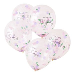 Party Floral Tea - Balónky latexové HB s kytičkovými konfetami 5 ks
