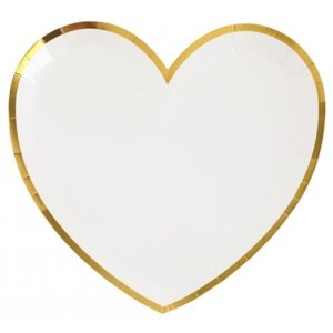 Srdce - Talířky papírové  bílý se zlatým okrajem 10ks