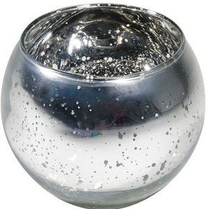 Svícen skleněný na čajovou svíčku metalický stříbrný 10x8cm