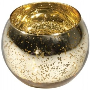 Svícen skleněný na čajovou svíčku metalický zlatý 10  x 8 cm