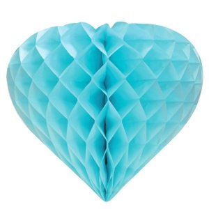 Dekorace závěsná Srdce plástvové světle modré 26 cm
