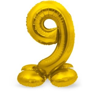 Balónek fóliový číslo 9 na podstavci zlaté 72 cm