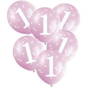 Balónky latexové neonově růžové 1. narozeniny 30 cm 5 ks