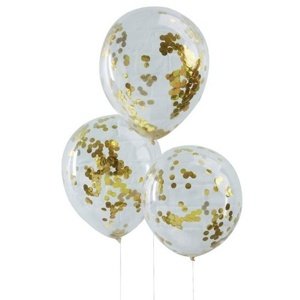 Balónky průhledné 30 cm se zlatými konfetami 5 ks