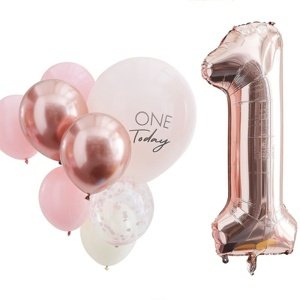 SET balónků 1. narozeniny růžové 10ks