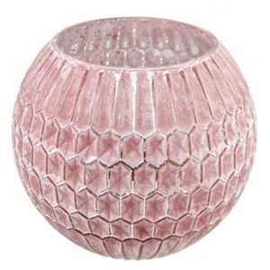 Svícen skleněný na čajovou svíčku růžový kulatý  15 x 13 cm