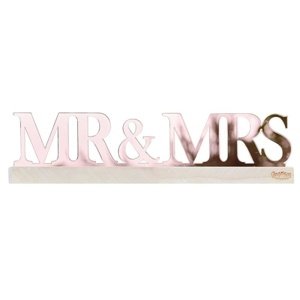 Dekorační nápis akrylový Mr&Mrs na dřevěném podstavci 30 x 7,5 cm