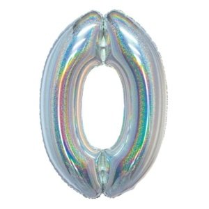 Balónek fóliový číslo 0 holografické stříbrné 76 cm