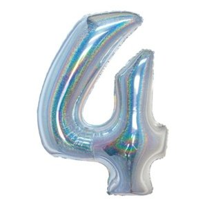 Balónek fóliový číslo 4 holografické stříbrné 76 cm