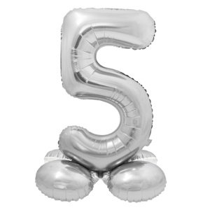 Balónek fóliový číslo 5 samostojné stříbrné 72 cm