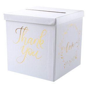Svatební box na přání bílý se zlatem Thank you ( Love ) 21x21x21cm