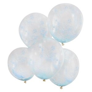 Balónky latexové transparentní s pastelově modrými konfetkami 30 cm 5 ks