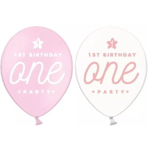 Balónky latexové 1. narozeniny růžové a transparentní 30 cm 50 ks