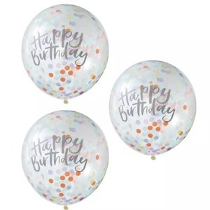 Balónky latexové transparentní s barevnými konfetami HB 30 cm 5 ks