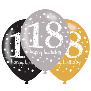 Balónky latexové Sparkling Happy Birthday "18" 27cm 6ks