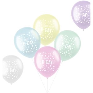 Balónky latexové Happy B-day pastelový mix 33 cm 6 ks