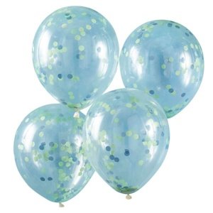 Balónky průhledné 30 cm s konfetami zeleno-modré  5 ks