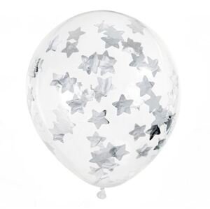 Balónky latexové transparentní s konfetami stříbrné hvězdičky 30 cm 6 ks