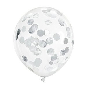 Balónky latexové transparentní se stříbrnými konfetami 30 cm 6 ks