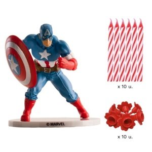 Avengers party  - Dekorace na dort a svíčky Kapitán Amerika  10 + 1 ks