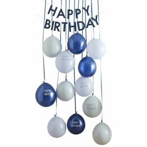 Blue party "Happy Birthday" – Balónková dekorace 12 ks