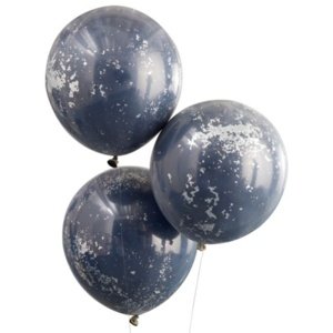 Balónky dvouvrstvé, tmavě modré se stříbrnými konfetami 46 cm3 ks