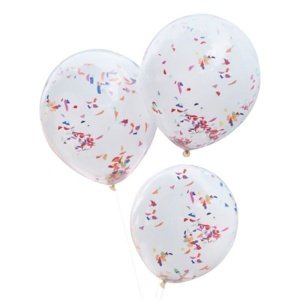 Rainbow party - Balónky dvouvrstvé, bílé s s barevnými konfetami 3 ks