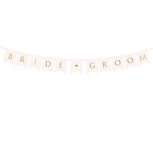 Banner papírový Bride Groom, sv. růžový - 15 x 155 cm