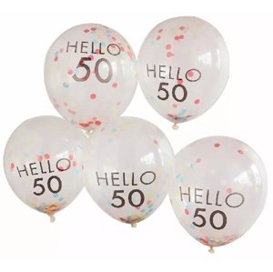 Balónky latexové transparentní Hello 50 s konfetami 30 cm 5 ks