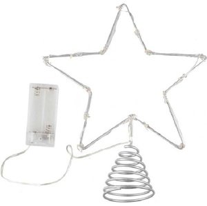 Dekorace vánoční - Hvězda na stromeček stříbrná se světýlky 25 x 20 cm