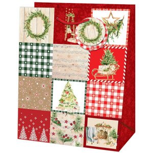 Taška dárková Medium Vánoční patchwork červená/zelená 19 x 10,2 x 23 cm