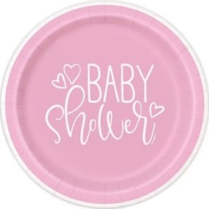 Talíře papírové Baby Shower růžové 8 ks