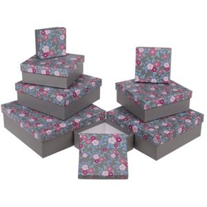 Set dárkových boxů šedé s květy 22,5 x 22,5 x 8 cm 8 ks