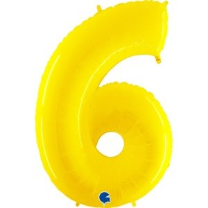 Balónek fóliový číslice 6 žlutá 102 cm