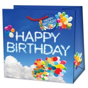 Taška dárková Malá Happy Birthday Nebe s balónky 19 x 10,2 x 23 cm
