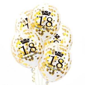 Balónky latexové transparentní s konfetami 18. narozeniny zlaté 30 cm 1 ks