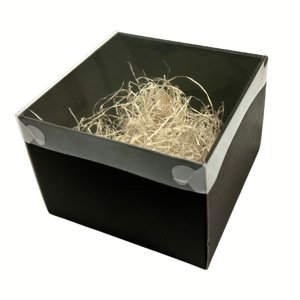Dárková krabice černá  s průhledným víkem s přírodní drtí 20x20x15 cm