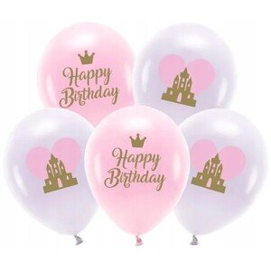 Balónky latexové ECO Happy Birthday Princess mix 33 cm 5 ks