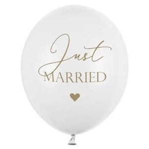Balónek latexový bílý s nápisem Just Married 30 cm 1 ks
