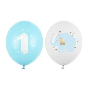 Balónek latexový 1. narozeniny Slon sv. modrý 30cm 1ks