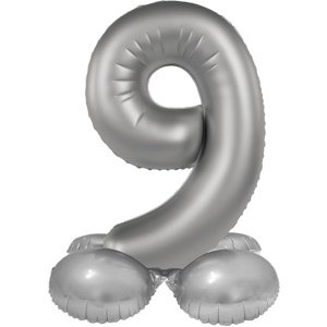 Balónek fóliový samostojný číslo 9 Měsíční stříbro, saténový lesk 41 cm